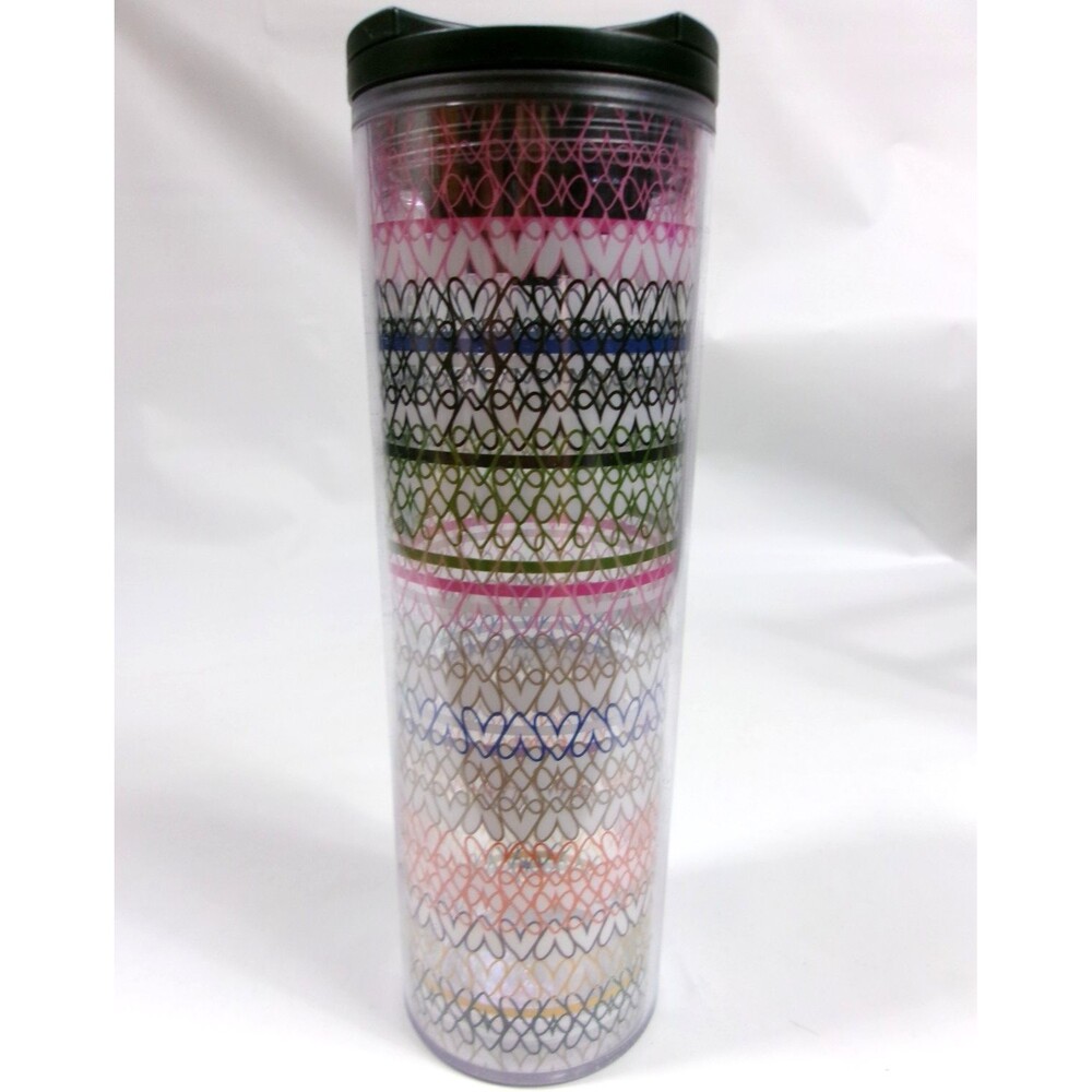 Starbucks 2017 Acrylic Tumbler Travel Cup Rainbow Hearts Twist Lid 16 oz